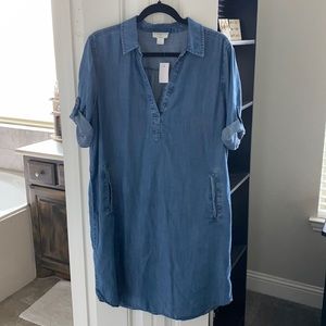 Loft • chambray roll sleeve dress, size L. NWT.